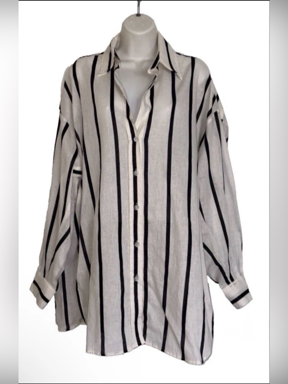 NEW NWT DISSH Elliott Cream Linen Shirt Women US 4 Oversized Striped Button Up